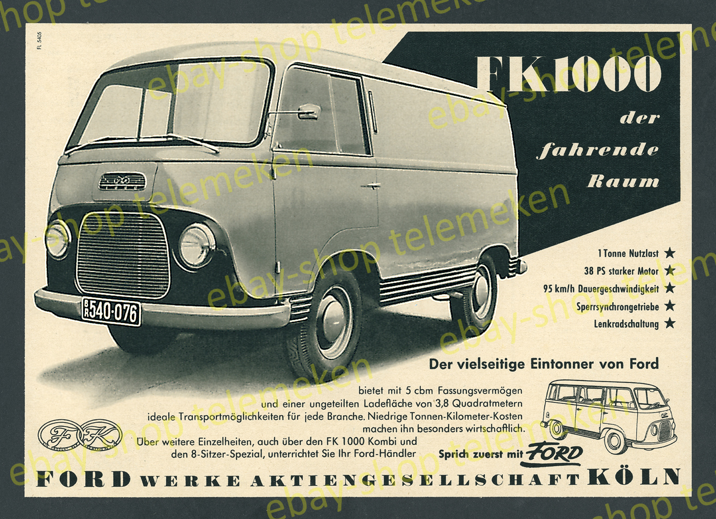 Or Reklame Auto Transporter Fk1000 Oldtimer Technik Bus Ford Werke Ag Koln 1954 Ebay