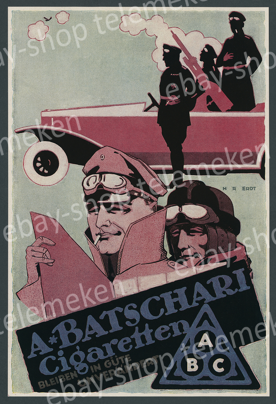 or. Reklame Batschari Erdt Luftwaffe Auto-Flak Zigaretten Tabak Baden-Baden  1916